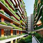 Biophilic Urban Oasis**
A vibrant and modern Italian city, reminiscent of Milan's innovative spirit, showcasing advanced biophilic architecture. The image should feature a prominent residential or office tower with lush 'vertical forest' style greenery cascading down its facade, seamlessly integrated with other buildings that boast extensive green roofs and living walls. The scene is bright and optimistic, emphasizing clean air and the harmonious blend of cutting-edge urban design with abundant, thriving nature. People are visible enjoying outdoor green spaces at ground level, which are organically connected to the green structures above. Architectural style: contemporary Italian, with a strong focus on sustainable design and natural elements.

**