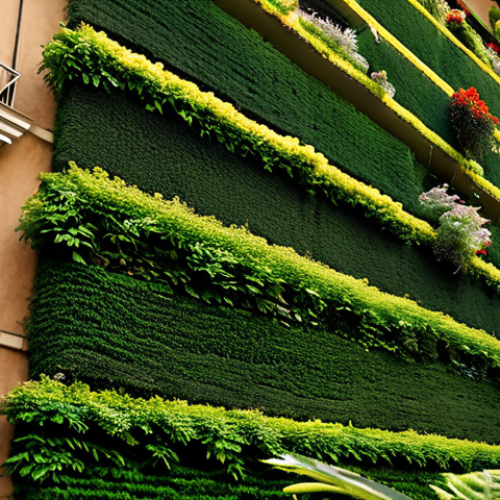 Home 18 **
"A lush vertical garden covering the side of a modern apartment building in Rome. Various flowering plants and greenery thrive. Fully clothed maintenance workers tending to the garden. Safe for work, appropriate content, professional architecture photography, perfect anatomy, natural proportions, high quality, daytime, bright lighting, professional, modest, family-friendly."
**