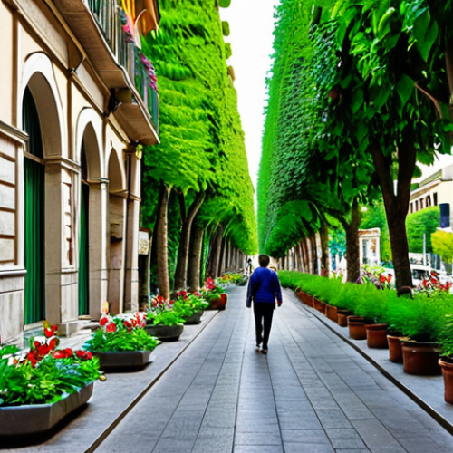 Home 17 도시 생물다양성을 위한 정책 제안 - Urban Ecological Corridor**
A vibrant green corridor in a bustling Italian city street. Lush plants...